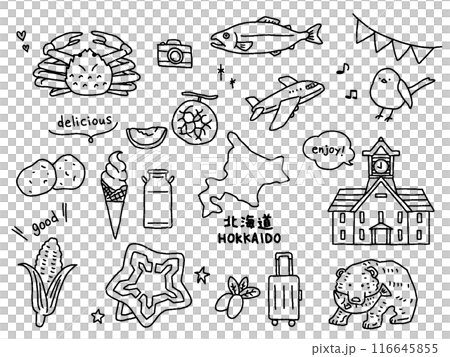 Hokkaido hand-drawn illustration set 116645855