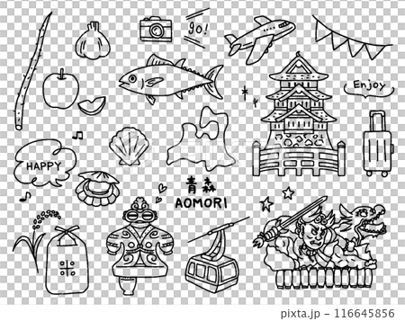 青森の手描きイラストセット 116645856