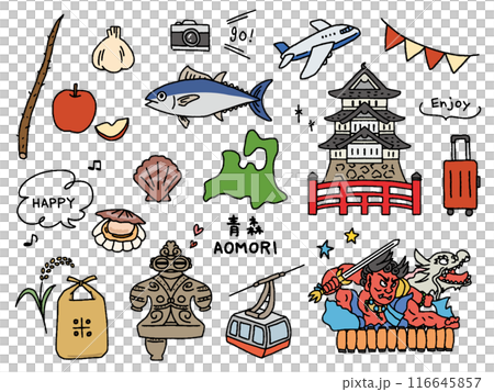 青森の手描きイラストセット 116645857