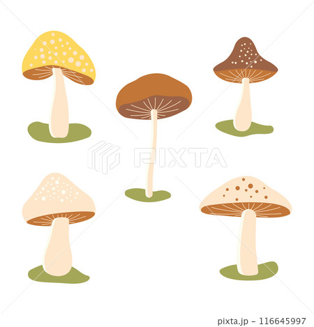 Cute Mushroom Polka Dots Fungi Fungus Food Vector Illustration Sticker Collection 116645997