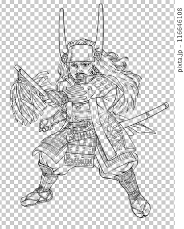 采配を振るう戦国武将の石田三成 線画 采配を振るう戦国武将の石田三成 線画 116646108