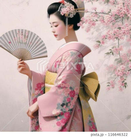 扇子を持つ振袖の女性 116646322