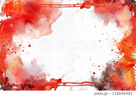 火と炎をイメージした水彩画のフレーム（背景・暑中見舞い・壁紙）	 116646481