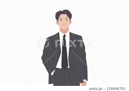 正面の笑顔の日本人の男性ビジネスマン（白背景・サラリーマン・スーツ）	 116646761