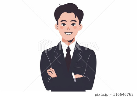 正面の笑顔の日本人の男性ビジネスマン（白背景・サラリーマン・スーツ）	 116646765