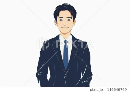 正面の笑顔の日本人の男性ビジネスマン（白背景・サラリーマン・スーツ）	 116646769