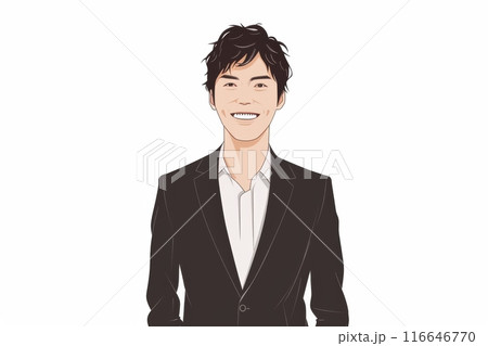 正面の笑顔の日本人の男性ビジネスマン（白背景・サラリーマン・スーツ）	 116646770
