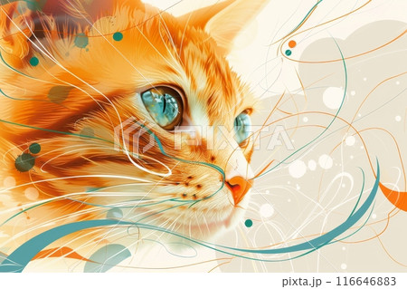 オレンジの猫の横顔の水彩画（ドローイング・ラインアート・幻想的）	 116646883