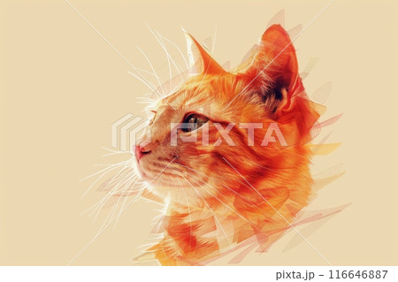 オレンジの猫の横顔の水彩画（ドローイング・ラインアート・幻想的）	 116646887