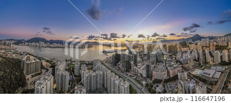 July 10 2024 City scape in Kwun tong with Victoria Harbour Hong Kong 116647196