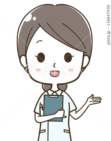 右へ案内をする若い女性看護師の上半身イラスト 右へ案内をする若い女性看護師の上半身イラスト 116647430