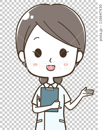右へ案内をする若い女性看護師の上半身イラスト 右へ案内をする若い女性看護師の上半身イラスト 116647430