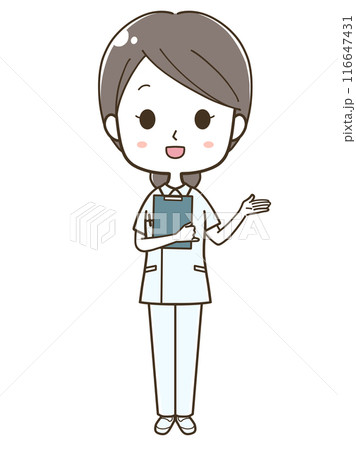 右へ案内をする若い女性看護師の全身イラスト 116647431