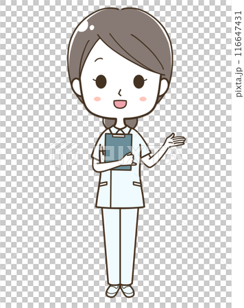 右へ案内をする若い女性看護師の全身イラスト 116647431