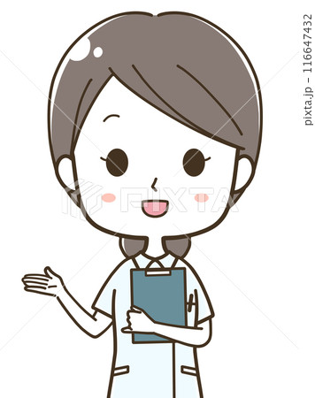 左へ案内をする若い女性看護師の上半身イラスト 左へ案内をする若い女性看護師の上半身イラスト 116647432