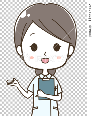 左へ案内をする若い女性看護師の上半身イラスト 左へ案内をする若い女性看護師の上半身イラスト 116647432