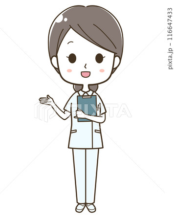 左へ案内をする若い女性看護師の全身イラスト 左へ案内をする若い女性看護師の全身イラスト 116647433