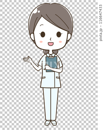 左へ案内をする若い女性看護師の全身イラスト 左へ案内をする若い女性看護師の全身イラスト 116647433