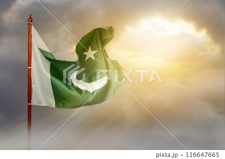 Pole with Pakistan flag waving in the air 116647665