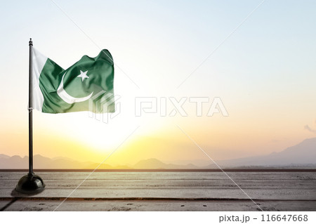 Pole with Pakistan flag waving in the air 116647668