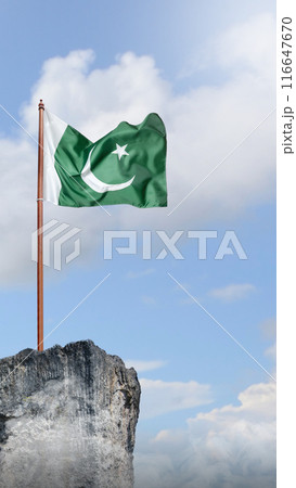 Pole with Pakistan flag waving in the air 116647670
