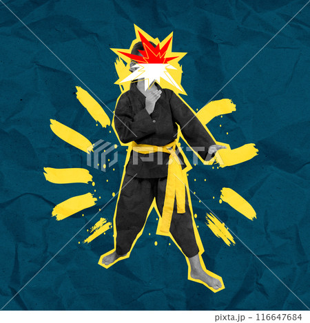 A little girl with an Indonesian flag head practicing martial arts 116647684