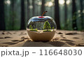 ガラスのリンゴに砂と木々が入った幻想的なオブジェ 116648030