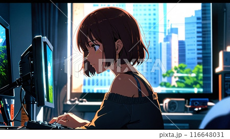 オフィスでパソコン操作をする女の子 116648031