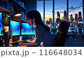 熱帯魚をモニター観賞する女の子 116648034