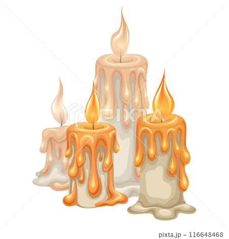 Vector illustration of festive candle composition on white background. Spa and aromatherapy. Religious wax candles. 116648468
