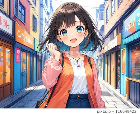アニメ風の女性キャラクター 全身イラスト＋表情差分セットの