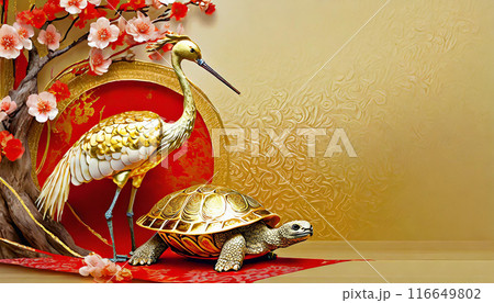 鶴と亀,長寿と正月のシンボル,Generative AI,AI画像 鶴と亀,長寿と正月のシンボル,Generative AI,AI画像 116649802