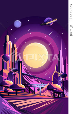 Sci-fi technological future on new planets, vector illustration 116649825