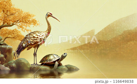 鶴と亀,長寿と正月のシンボル,Generative AI,AI画像 鶴と亀,長寿と正月のシンボル,Generative AI,AI画像 116649838