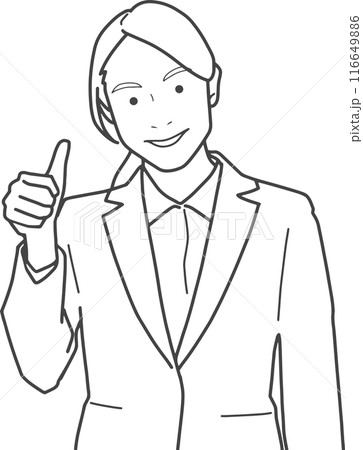グッドサインをするビジネスウーマン（線画） 116649886