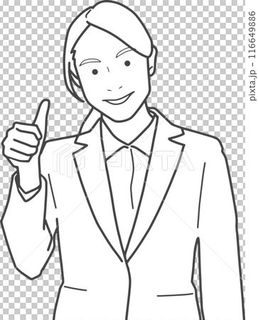 グッドサインをするビジネスウーマン（線画） 116649886