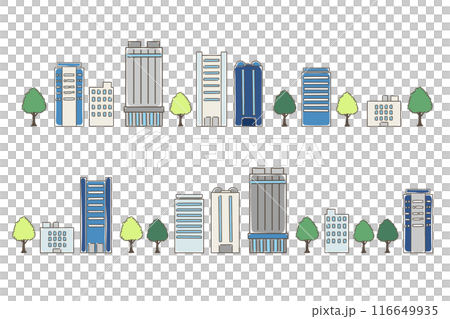 一座城市的鬆散插圖（組），建築物並排排列 116649935