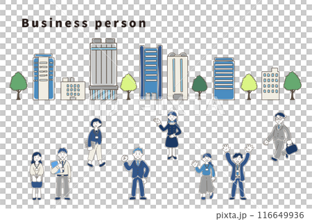 並排排列的商務人士和建築物的鬆散插圖（集） 116649936