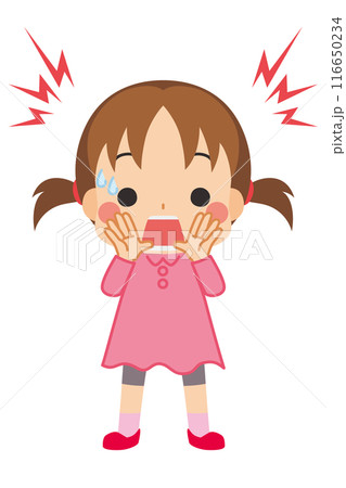 大声で危険を呼びかける可愛い女の子のイラスト　全身　白背景　クリップアート　ベクター 116650234