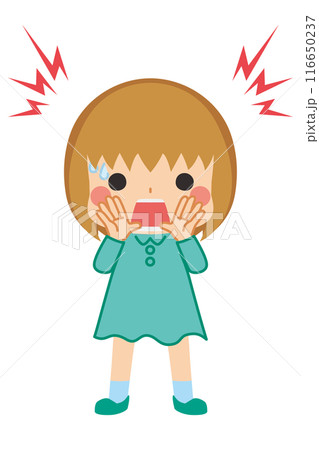大声で危険を呼びかける可愛い女の子のイラスト　全身　白背景　クリップアート　ベクター 116650237