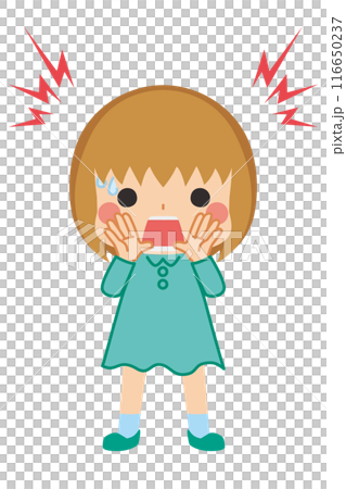 大声で危険を呼びかける可愛い女の子のイラスト　全身　白背景　クリップアート　ベクター 116650237
