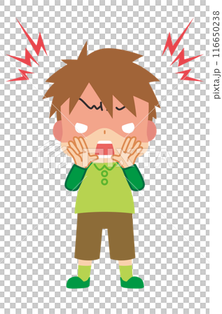Illustration of a cute boy shouting angrily at someone Full body White background Clip art Vector 116650238