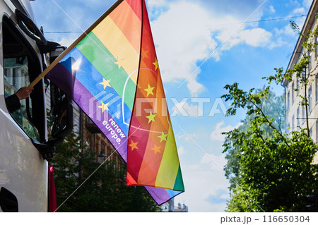 Pride Parade with Rainbow Flag Pride Parade with Rainbow Flag 116650304