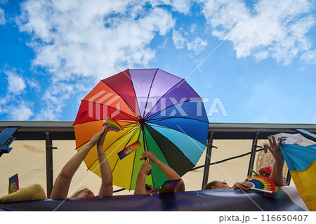 Colorful Umbrella Under Blue Sky 116650407