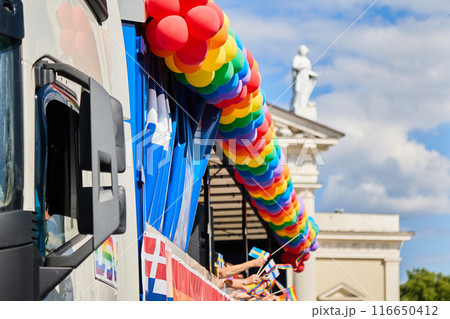Parade Celebration with Rainbow Balloons 116650412