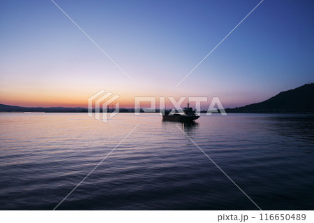 早春の北海道　夜明け前の函館湾を津軽海峡フェリーで出港する 116650489