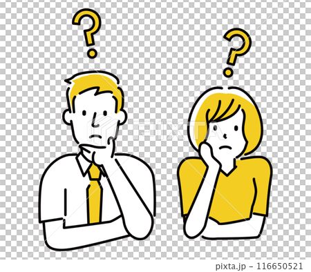 Classic, easy-to-understand illustration of a person, worried man and woman, summer clothes Classic, easy-to-understand illustration of a person, worried man and woman, summer clothes 116650521