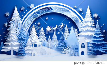 ペーパークラフト風のクリスマスイメージ,Generative AI,AI画像 ペーパークラフト風のクリスマスイメージ,Generative AI,AI画像 116650712