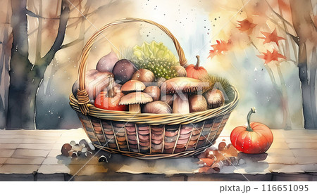 秋の野菜のイラスト,秋の味覚,Generative AI,AI画像 116651095
