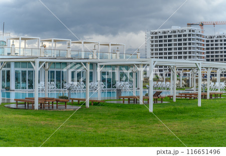 residential complex with white houses on the seashore in Cyprus 2 116651496